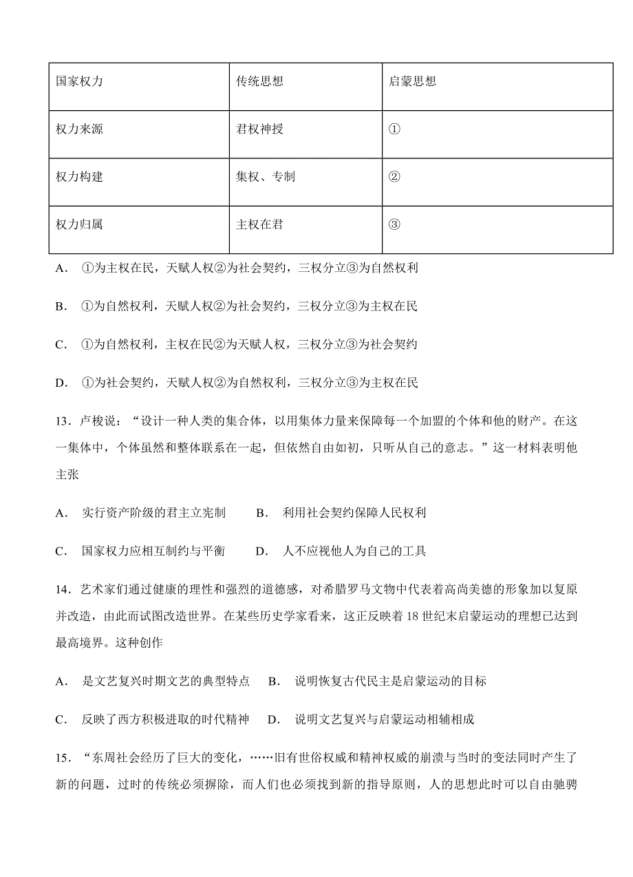 山东省济南外国语学校2019届高三上学期12月月考历史试卷（含答案）_第4页