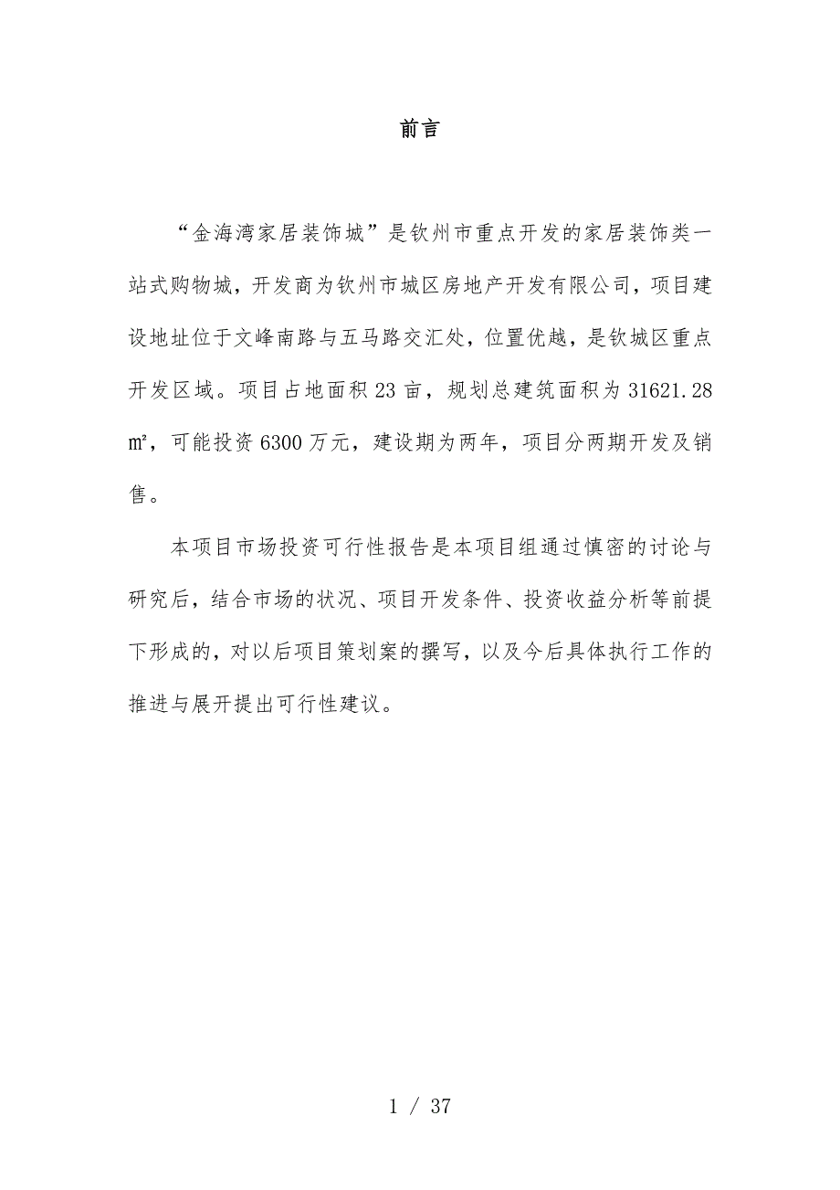 家居装饰城项目策划市场投资可行性报告_第1页