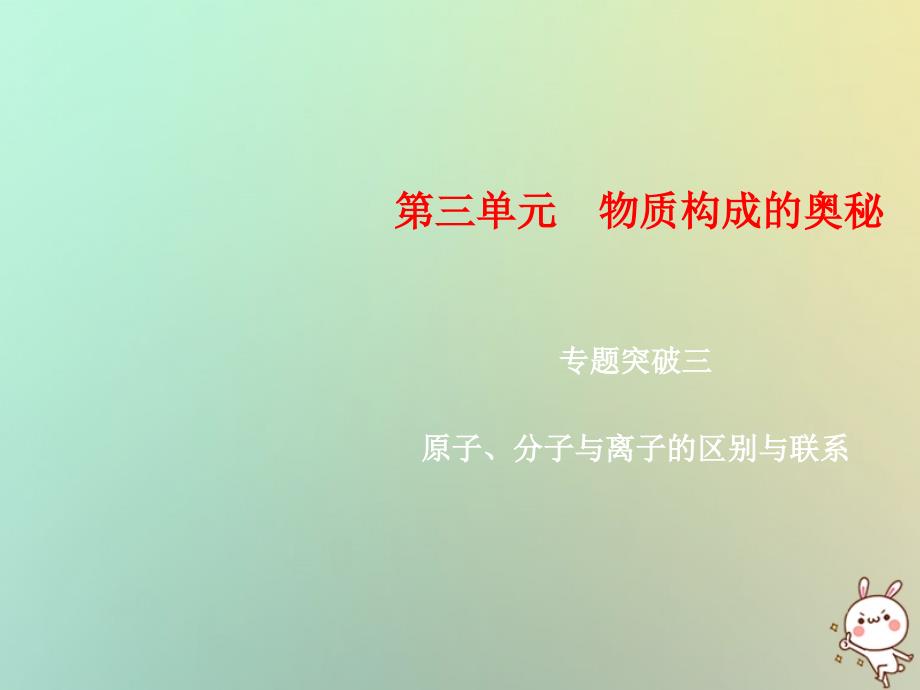 2019年秋九年级化学上册 第3单元 物质构成的奥秘 专题突破三 原子、分子与离子的区别与联系课件 （新版）新人教版_第1页