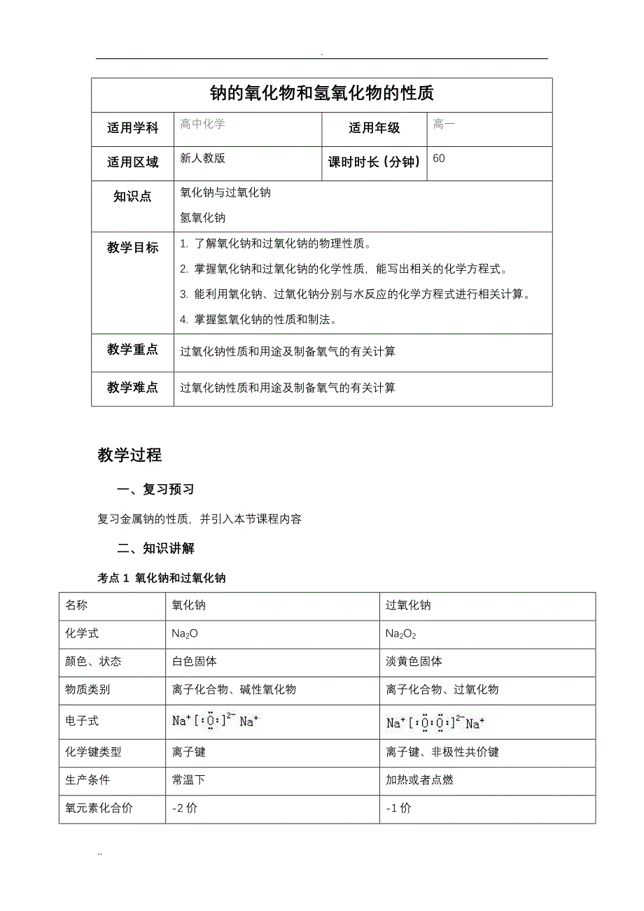 钠的氧化物和氢氧化物的性质_第1页