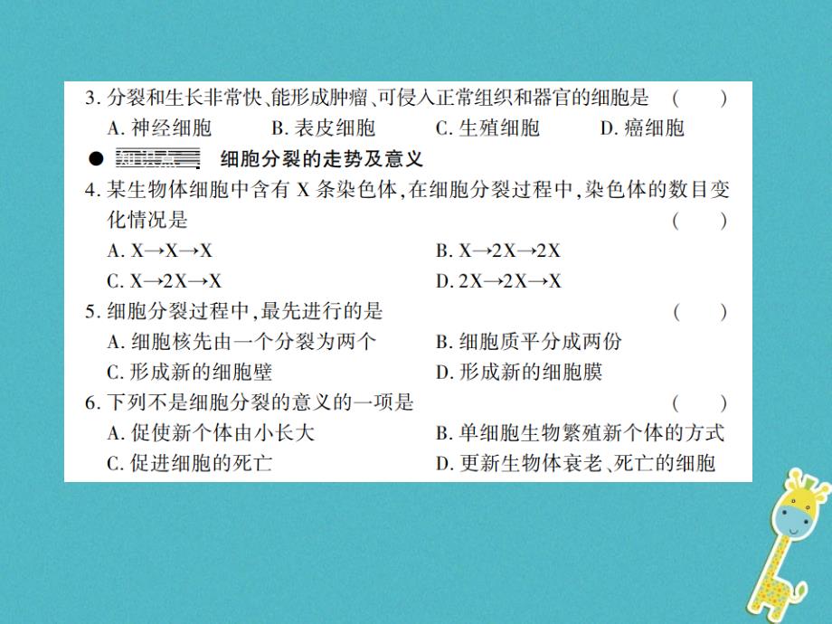 2019年七年级生物上册 第二单元 第三章 第3节 细胞通过分裂而增殖习题课件 （新版）北师大版_第3页