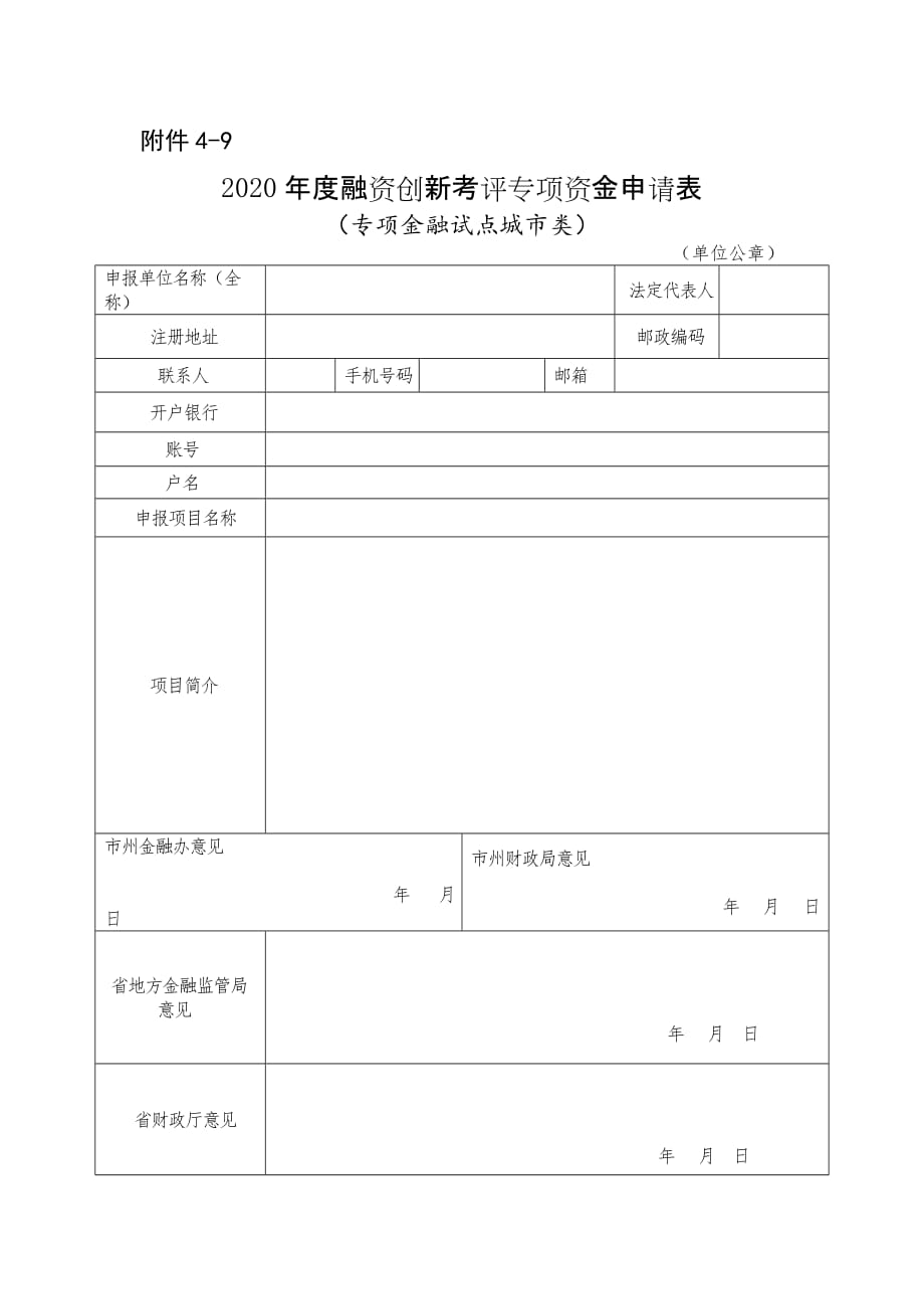 湖南2020年度融资创新考评专项资金申请表（专项金融试点城市类）_第1页