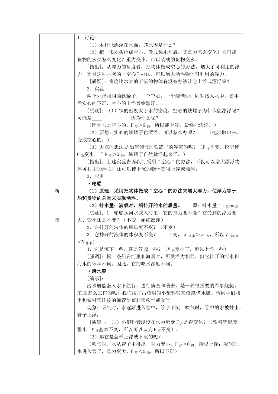 八年级物理下册第10章第3节物体的浮沉条件及应用教案新人教版_第2页