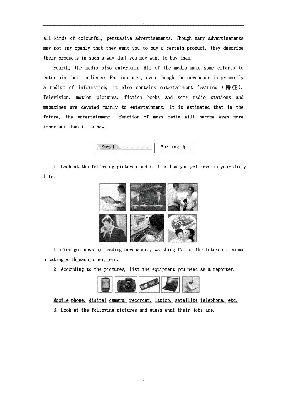 人教版高中英语必修5教师用书：Unit 4 Section_Ⅰ Warming Up - Reading — Pre-reading (含答案)_第2页