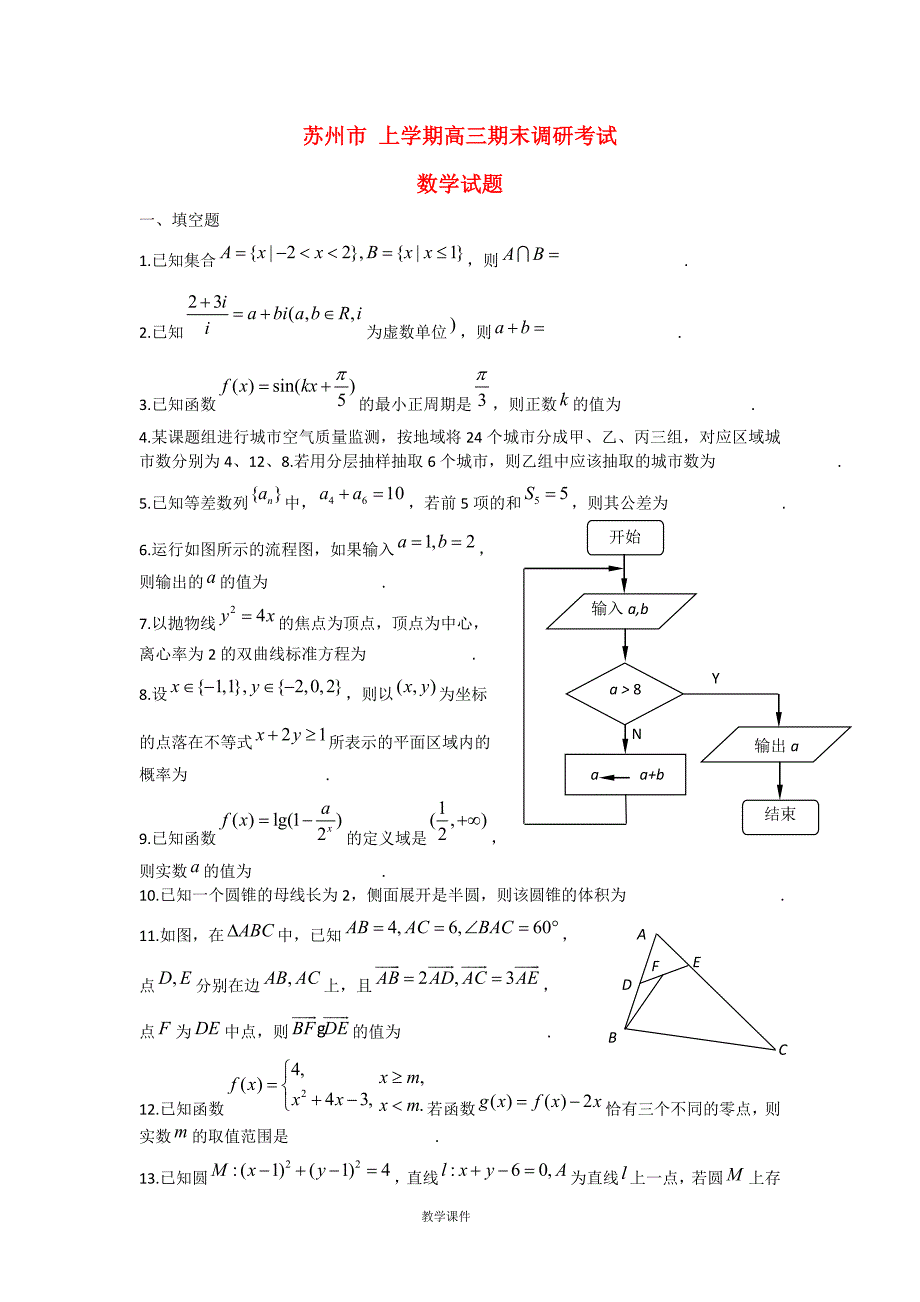 高三数学上学期期末考试试题苏教版_第1页