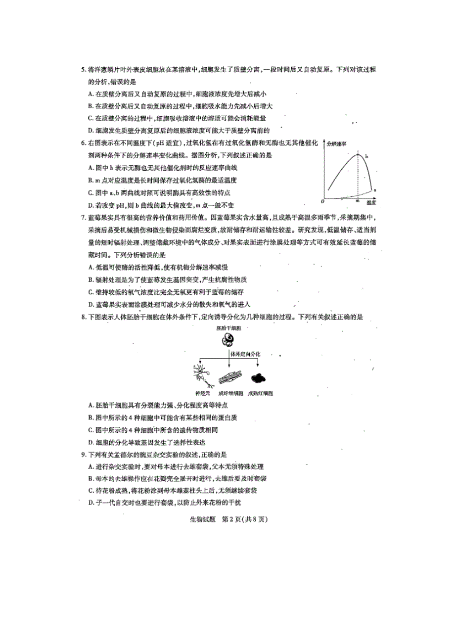山西省2020届高三生物第六次练习试题_第2页