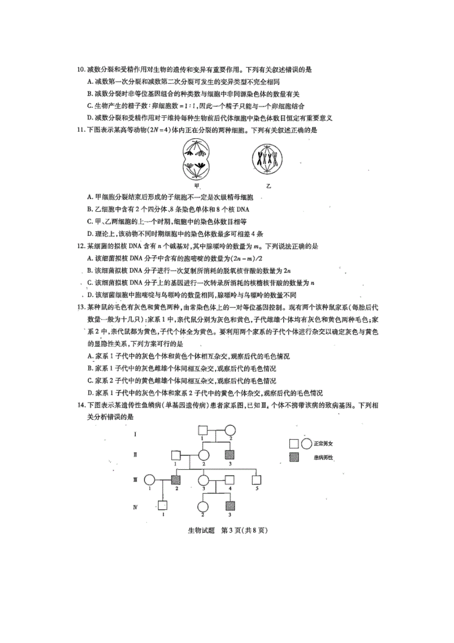 山西省2020届高三生物第六次练习试题_第3页
