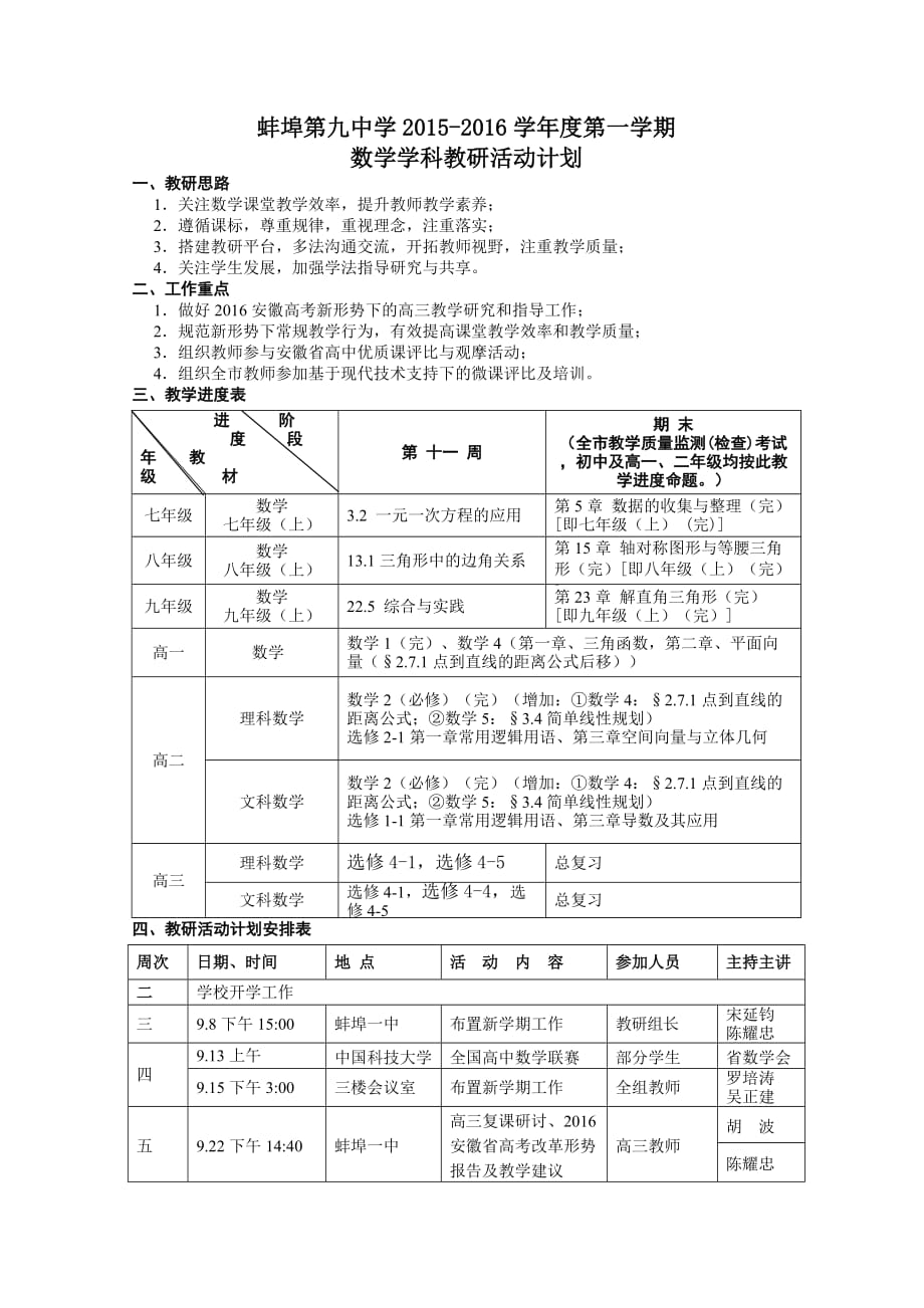 2015-2016学年度第一学期数学教研活动计划.doc_第1页