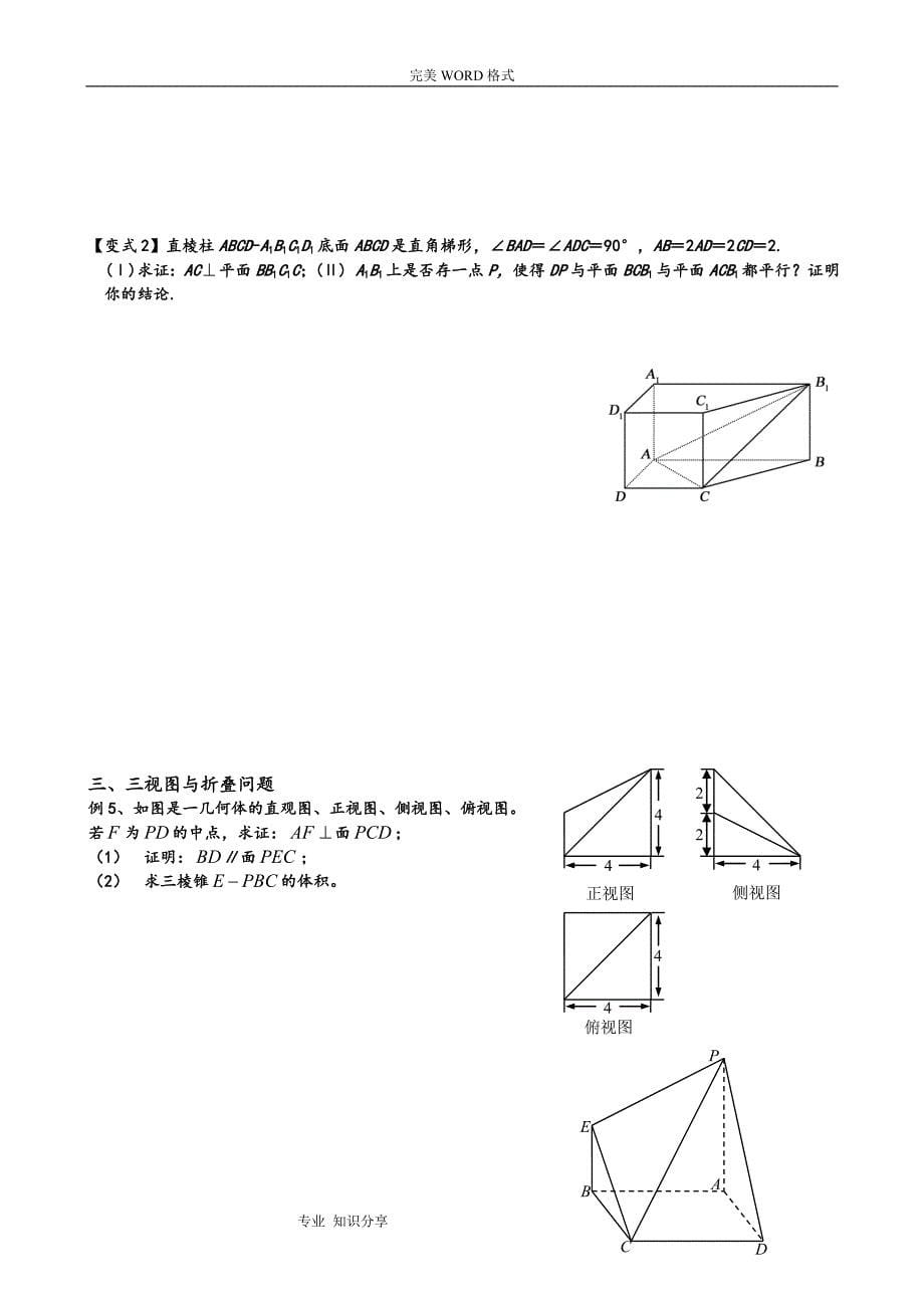 高中三年级文科数学立体几何平行垂直问题专题复习试题(含答案解析)_第5页