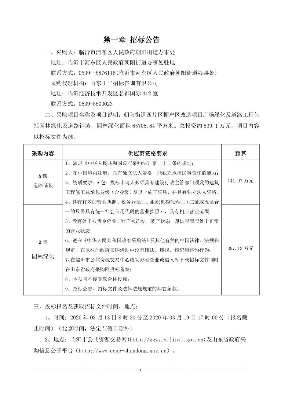 朝阳街道西片区棚户区改造项目广场绿化及道路工程招标文件_第3页