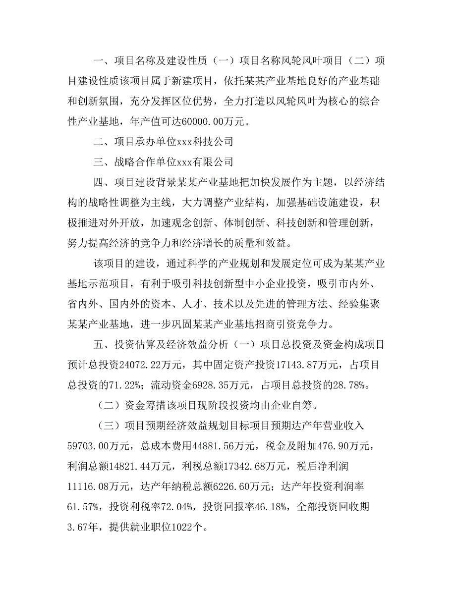 风轮风叶项目商业计划书模板(投资分析及融资分析)_第2页