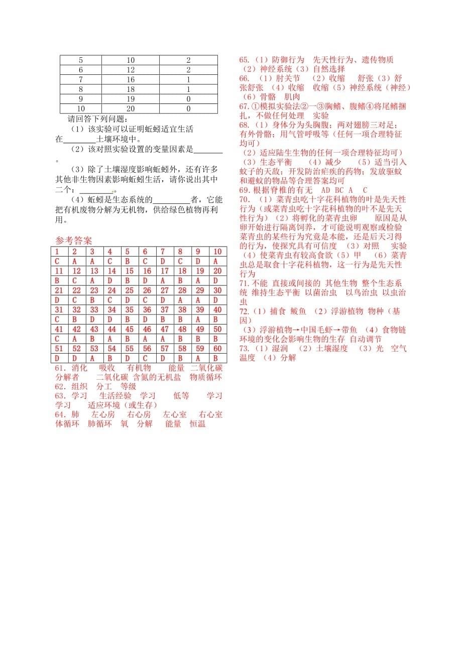 临沭县英才学校2012-2013学年八年级上学期生物期中考试练兵试题.doc_第5页