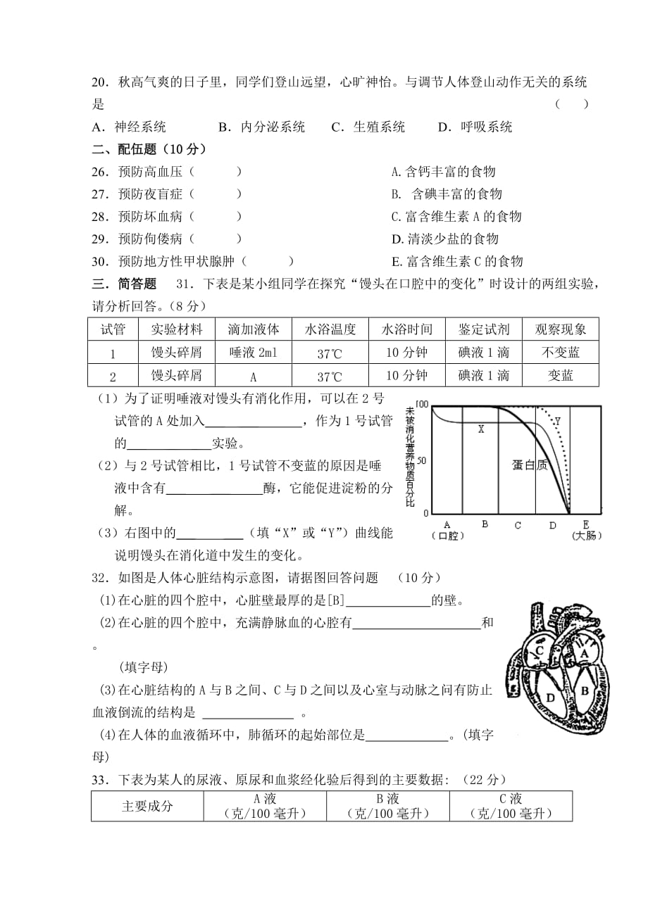 七年级（下册）生物测试卷（有答案）.doc_第3页