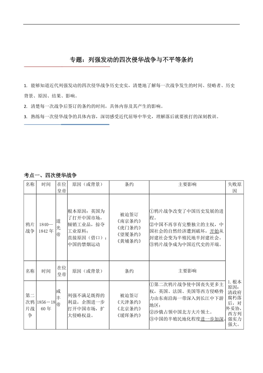 列强发动的四次侵华战争与不平等条约_第1页