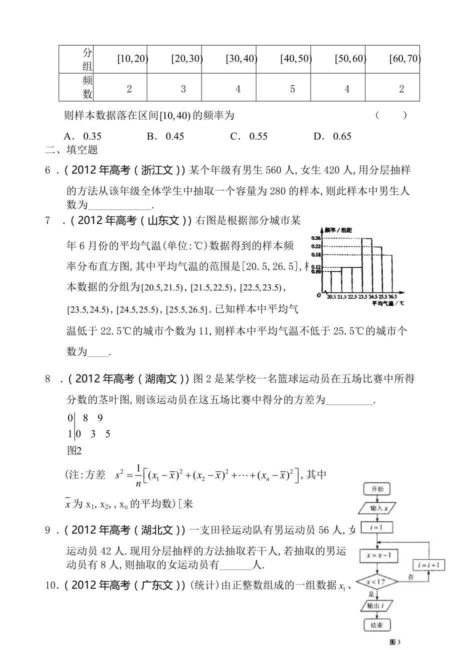 2012年高考文科数学解析分类汇编：统计.doc_第2页