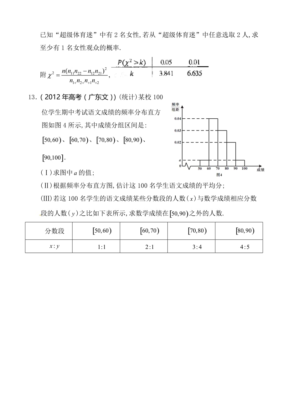 2012年高考文科数学解析分类汇编：统计.doc_第4页