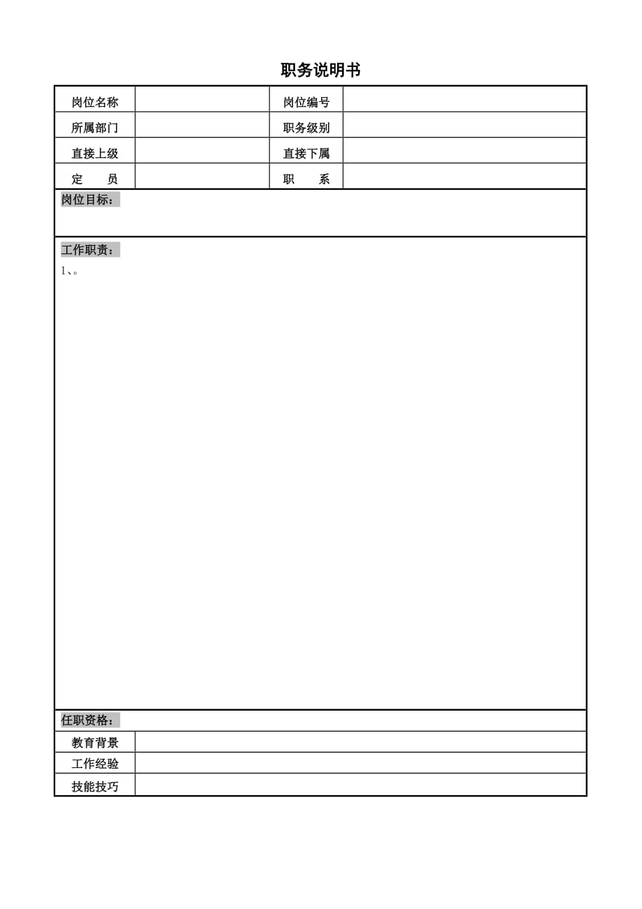 项目职务说明书(模版).doc_第1页