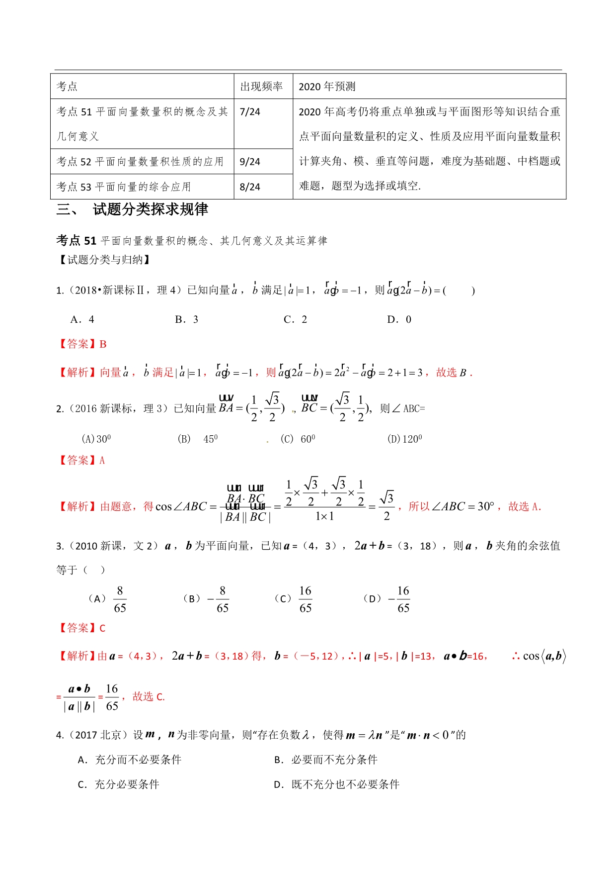 十年高考（2010-2019）数学之大数据分析与预测 平面向量数量积及其应用【解析版】_第3页