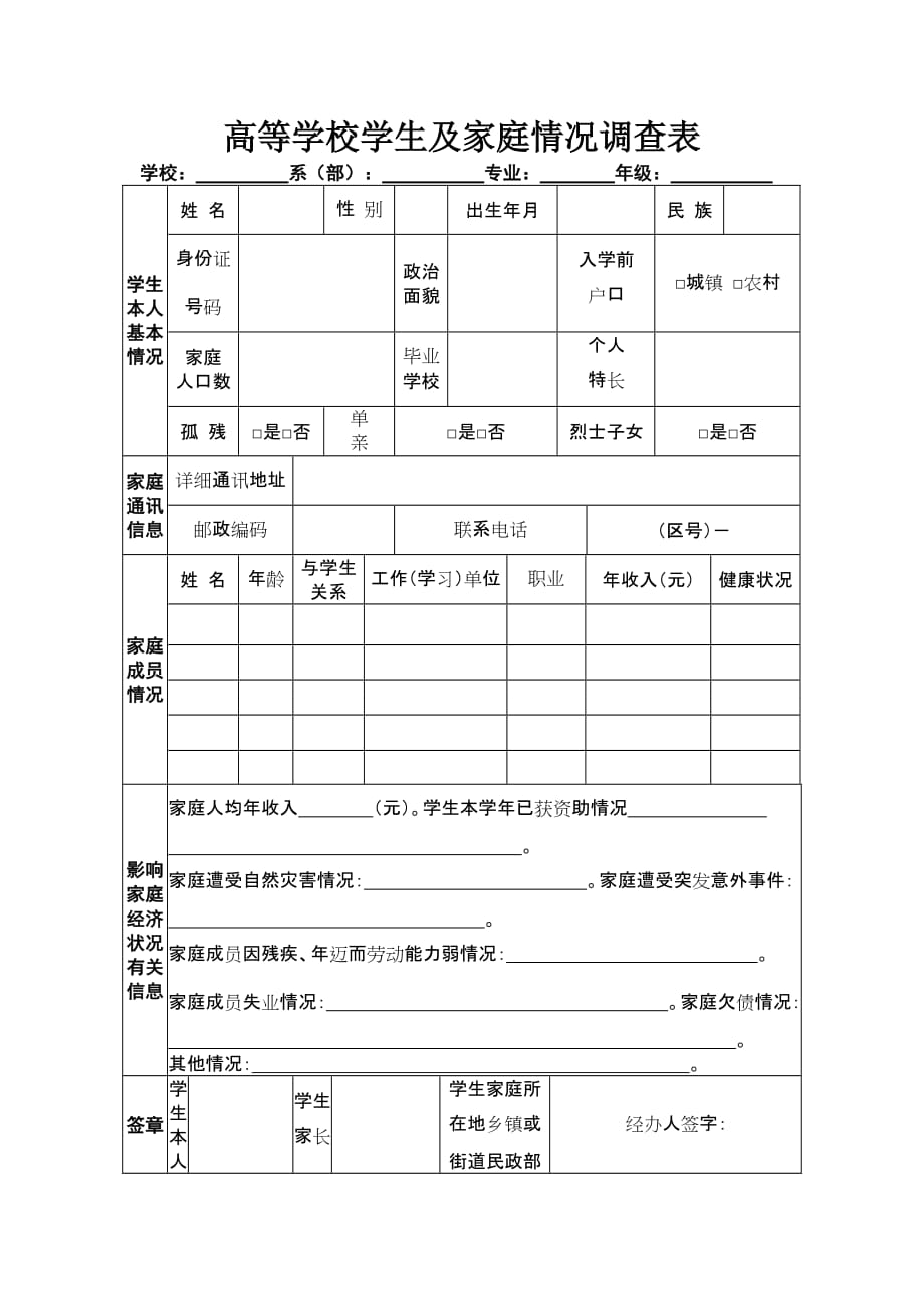 大学生助学贷款家庭贫困生认定表格.doc_第1页