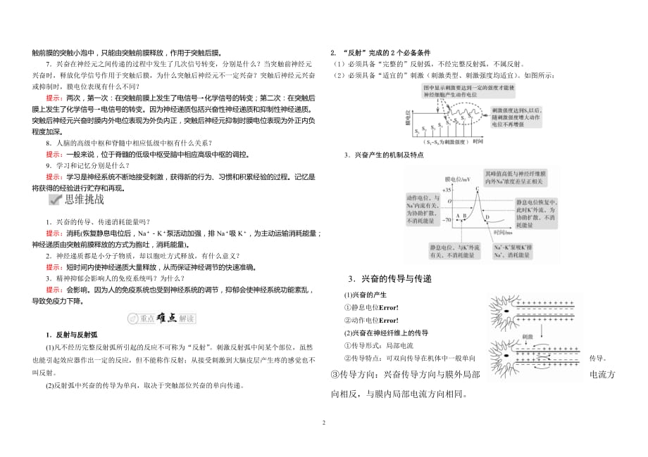 高三生物复习第五单元专题一神经调节和体液调节 知识点及练习（含答案）_第2页