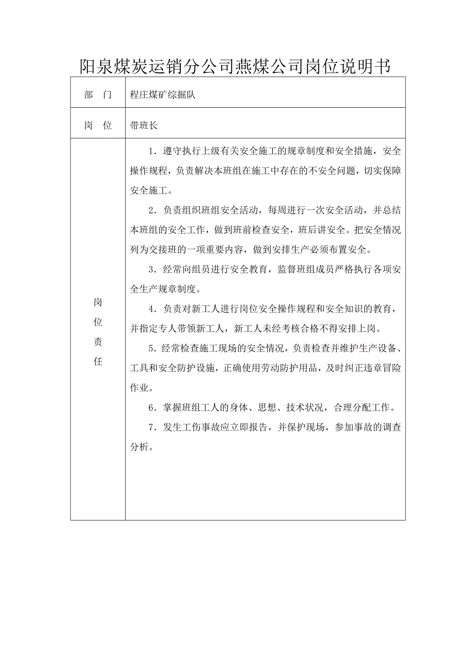 阳泉煤炭运销分公司燕煤公司岗位说明书.doc_第4页
