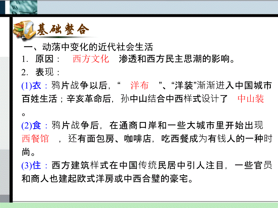 山西省2012届高考历史复习-第5单元-考点9-物质生活与习俗的变迁课件-必修3_第2页