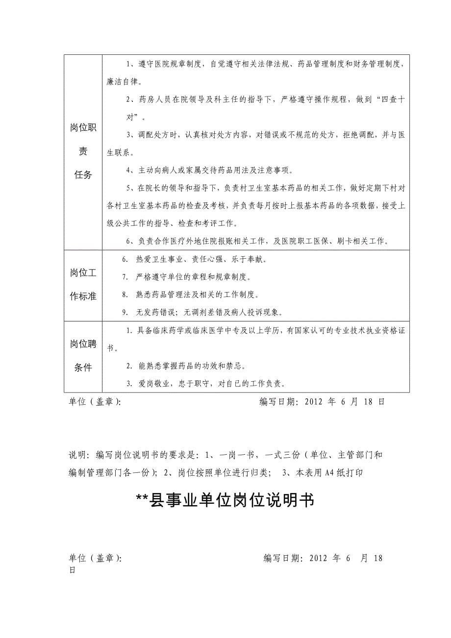镇卫生院2012事业单位岗位说明书.doc_第5页