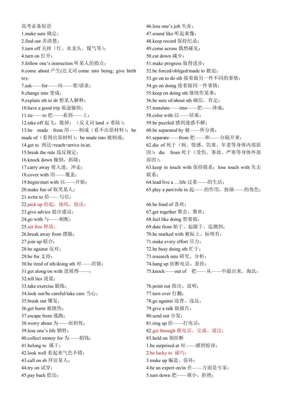 2010高考必备英语短语100条.doc_第1页