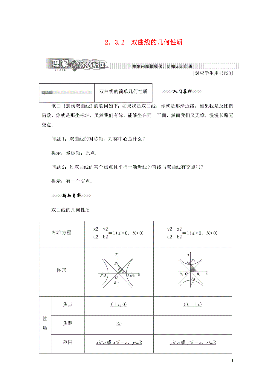 高中数学第1部分第2章圆锥曲线与方程2.3双曲线2.3.2双曲线的几何性质讲义含解析苏教选修2_1_第1页