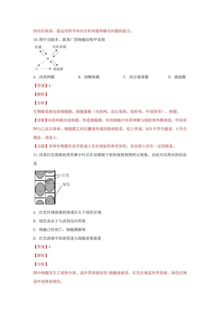 陕西省富平县高一生物上学期期末考试试卷（含解析）_第5页