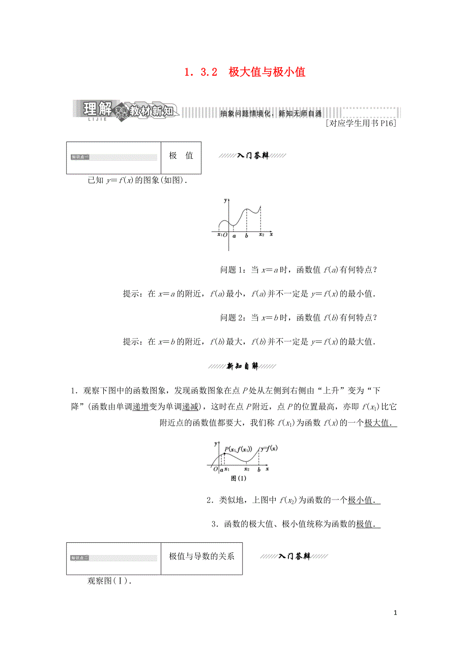 高中数学第1章导数及其应用1.3导数在研究函数中的作用1.3.2极大值与极小值讲义含解析苏教选修2_2_第1页