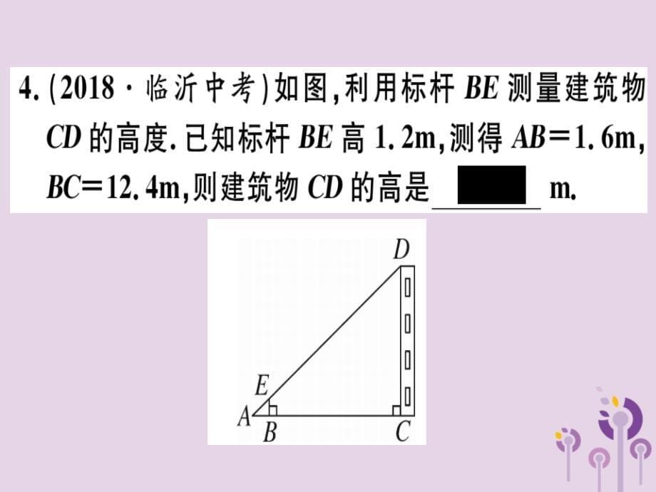 （江西专用）九年级数学下册第二十七章相似27.2相似三角形27.2.3相似三角形应用举例习题讲评课件（新版）新人教版_第5页