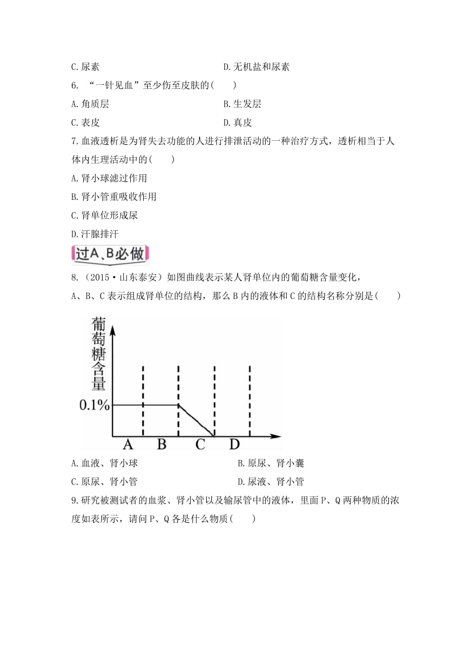 中考生物第3单元第4章《人体内代谢废物的排除》实战演练_第2页