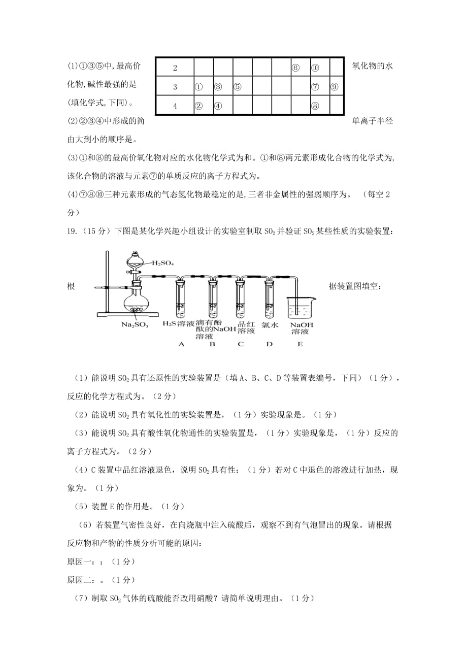 陕西省榆林市第二中学高一化学下学期期中试题（无答案）_第4页