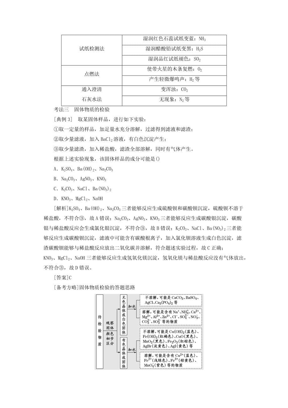 通用版高考化学一轮复习第十章化学实验基础10.4实验方法2物质的检验与鉴别学案含解析_第5页