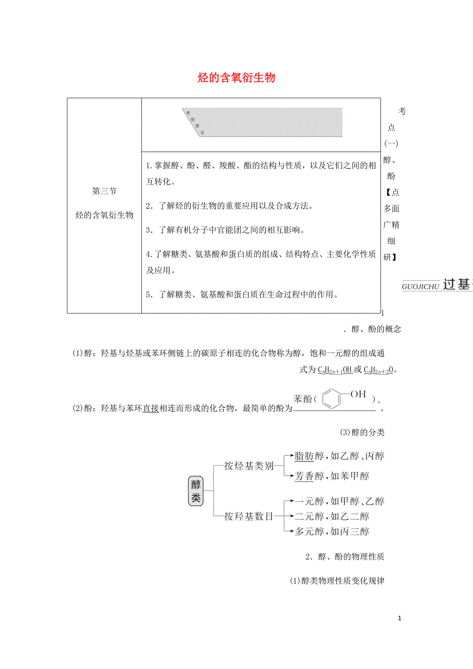 通用高考化学一轮复习第十一章第三节烃的含氧衍生物学案含析_第1页