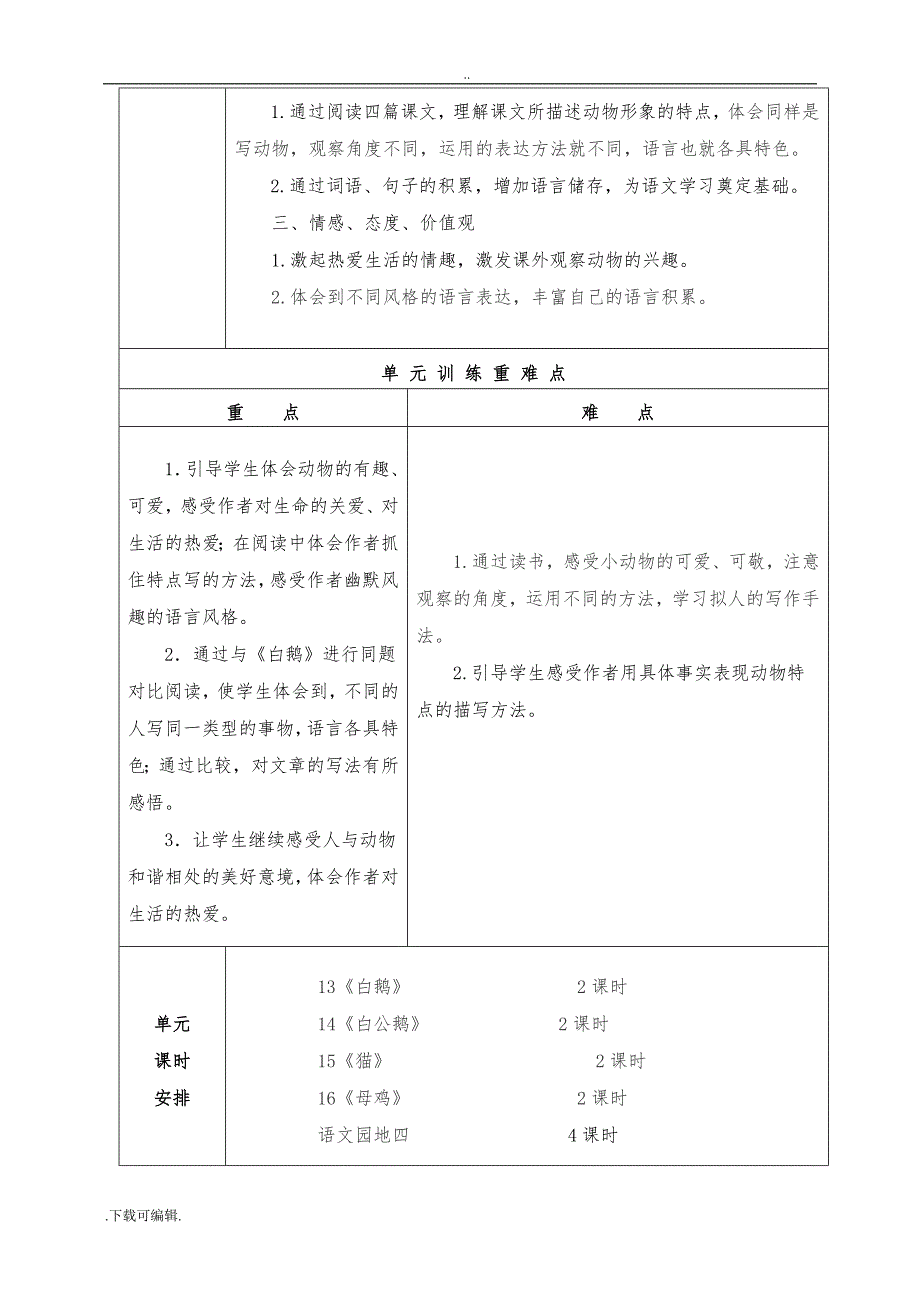 新人教版四年级语文（上册）表格式第四单元教（学）案_第2页