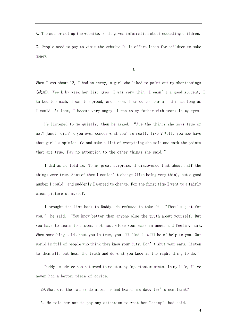 河北省正定县第七中学高一英语11月月考试题_第4页