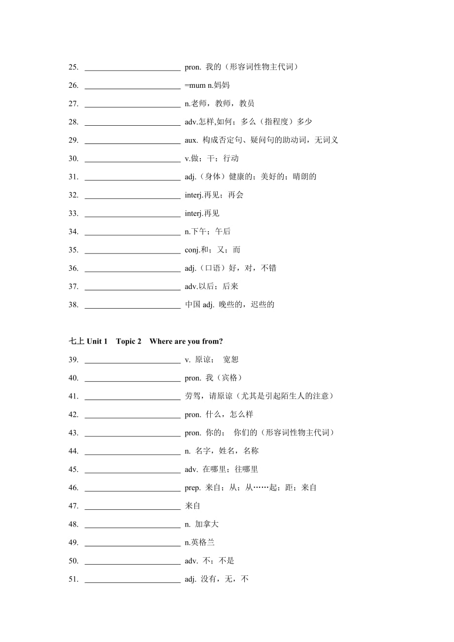 七年级上仁爱英语单词测试unit1_第2页