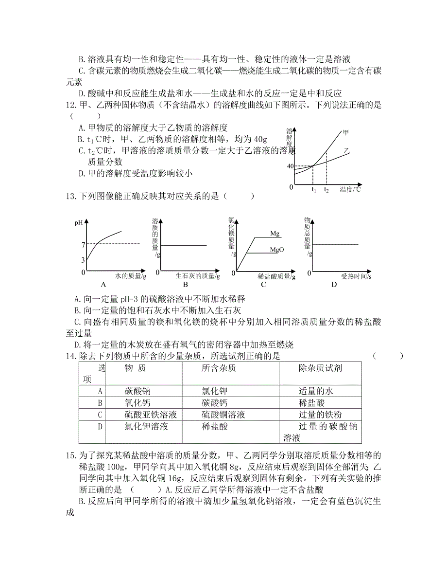 2020年绥化市中考化学试卷及答案【文字】_第3页