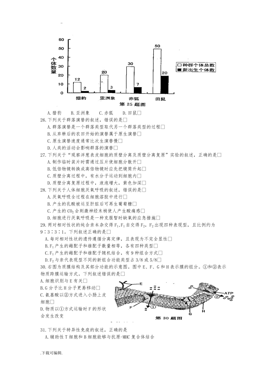 2015年1月浙江省普通高中学业水平考试_生物_试题（卷）_第3页