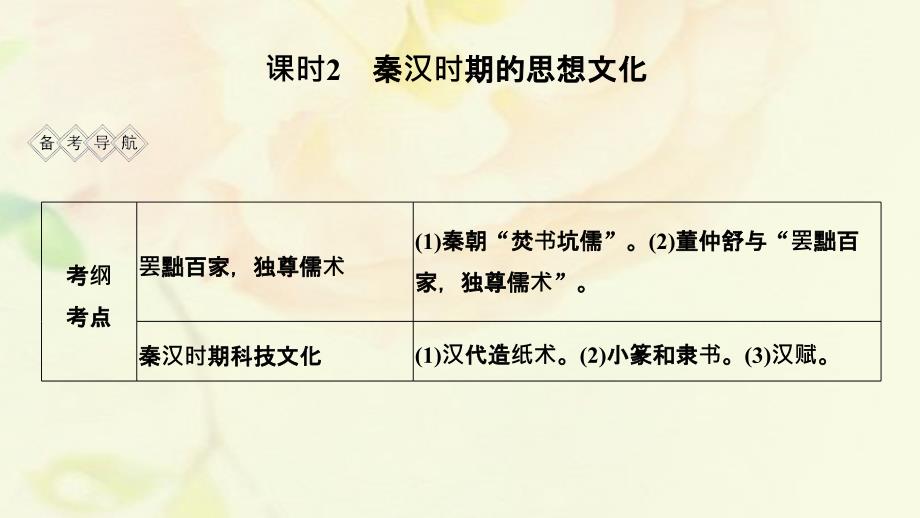 （通史版）高考历史一轮复习阶段二古代中华文明的形成——秦汉课时2秦汉时期的思想文化课件岳麓版_第1页