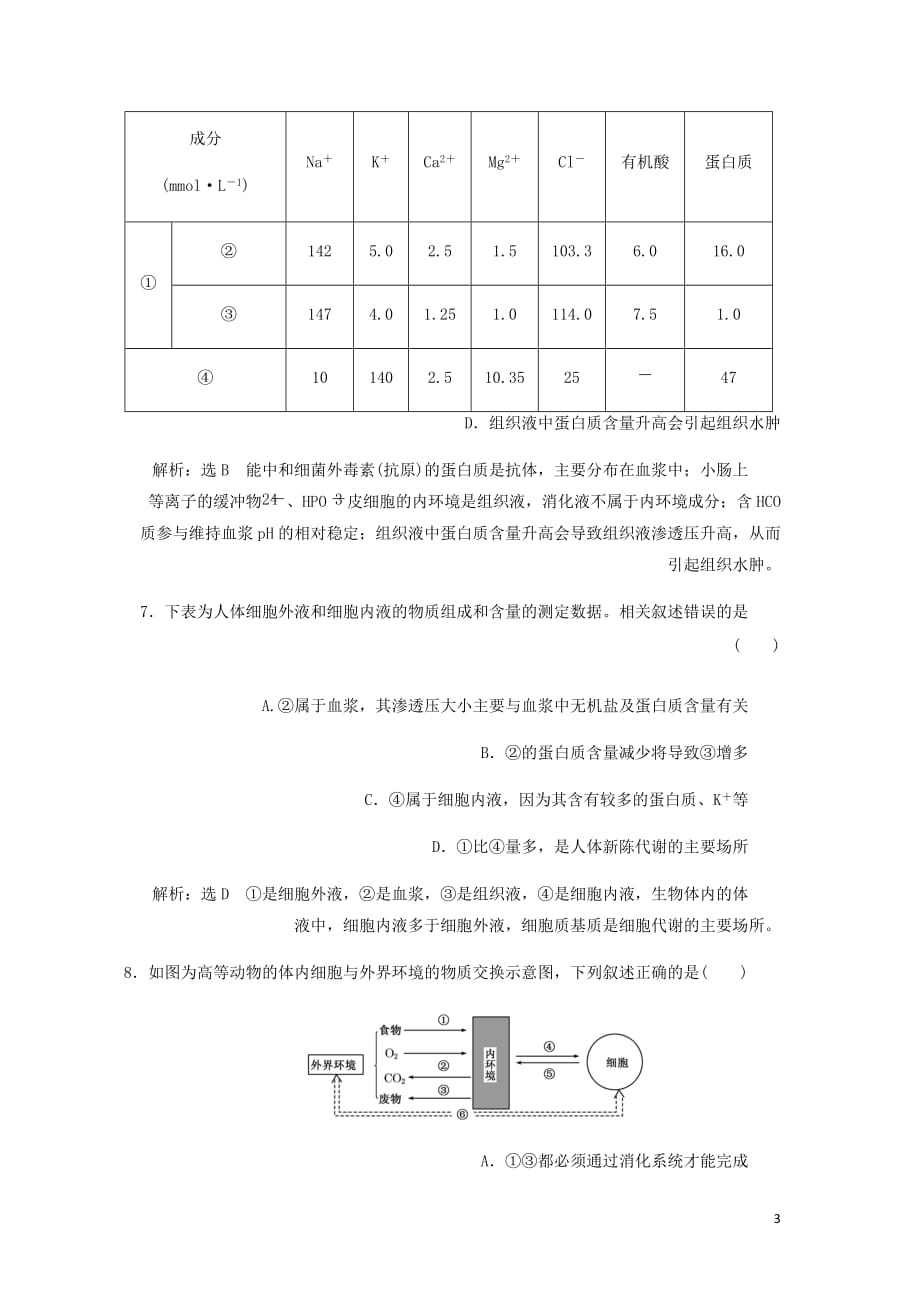 高中生物课时达标训练一细胞生活的环境含解析新人教必修3_第3页