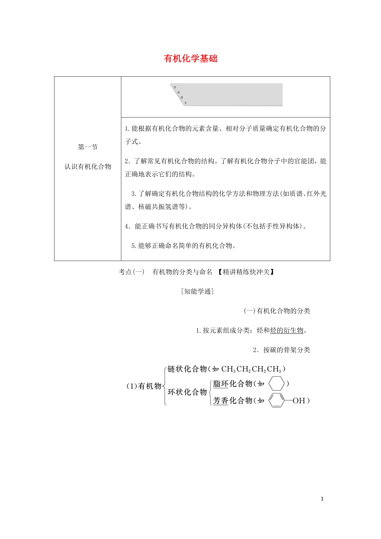 通用高考化学一轮复习第十一章第一节认识有机化合物学案含析_第1页