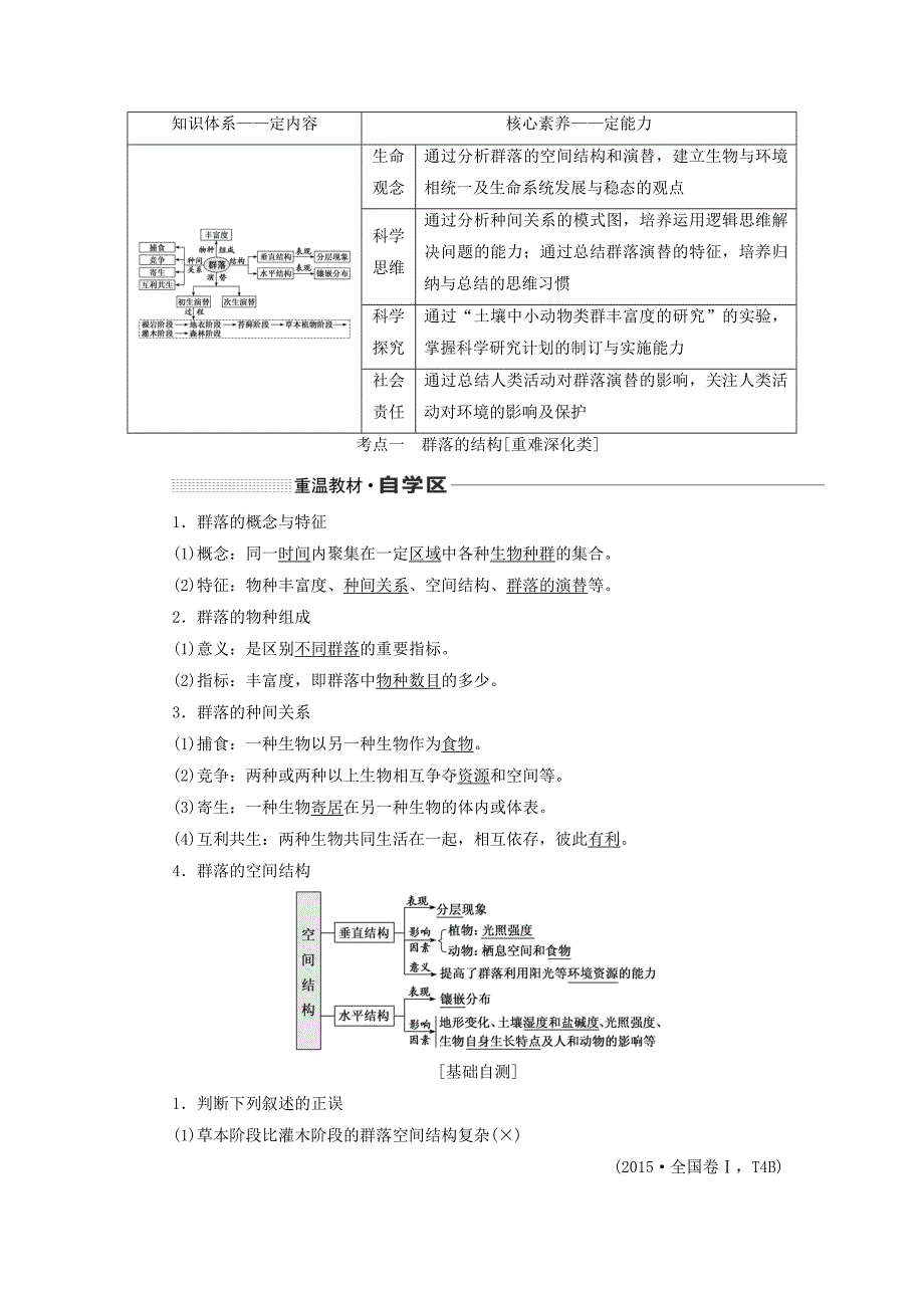 通用版高考生物一轮复习第十单元第二讲群落的结构和演替学案含解析_第1页