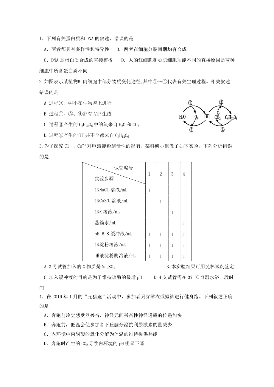 河北省涞水波峰中学高考生物模拟试题（1）_第1页