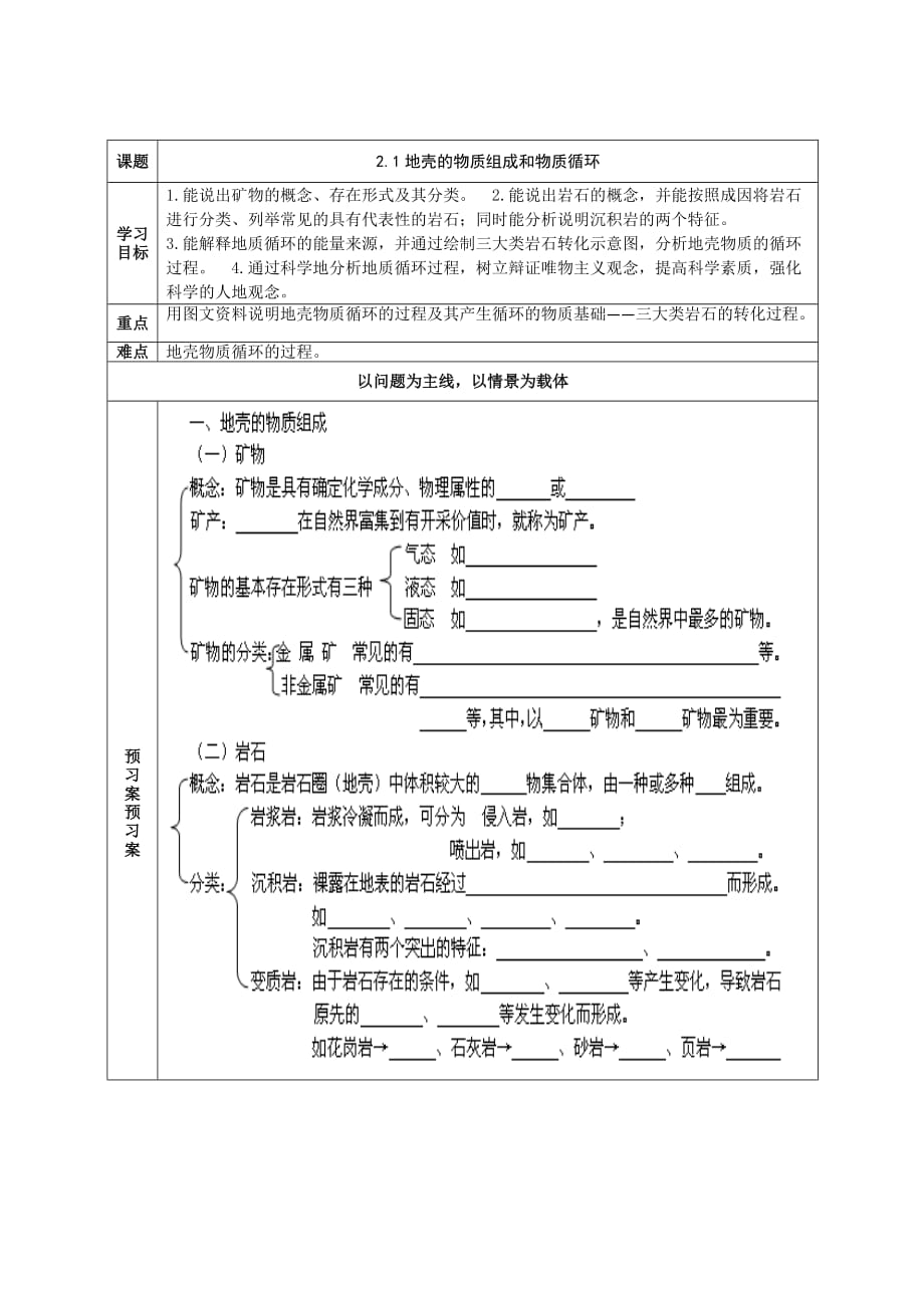 湘教版高中地理必修一2.1 地壳的物质组成和物质循环 导学案2_第1页