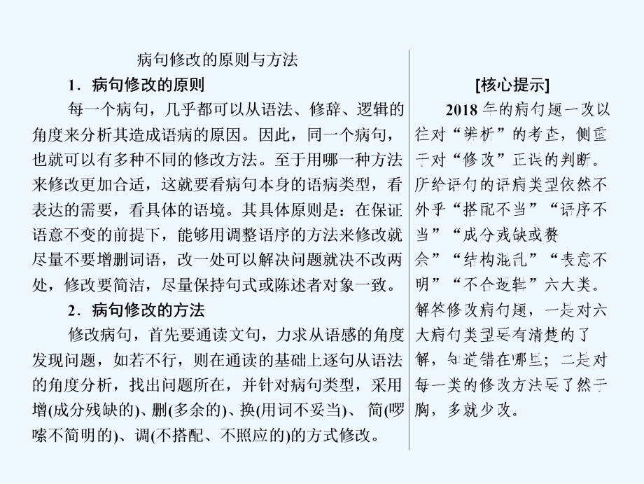 高考语文高分技巧二轮课件：专题七 抢分点二　病句修改题——紧扣类型明确方法_第2页