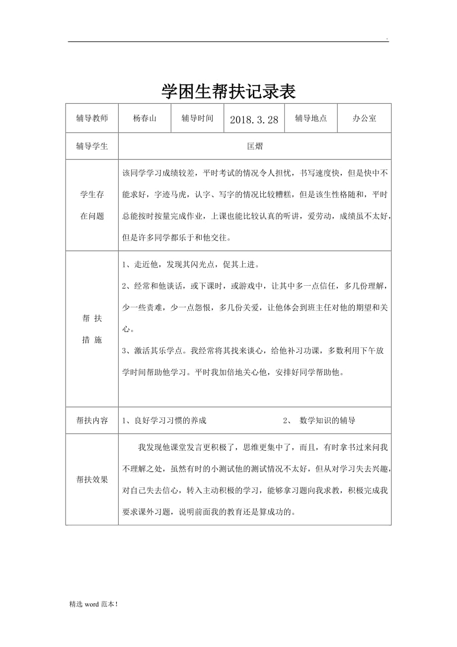 一最新版学困生帮扶记录表.doc_第1页