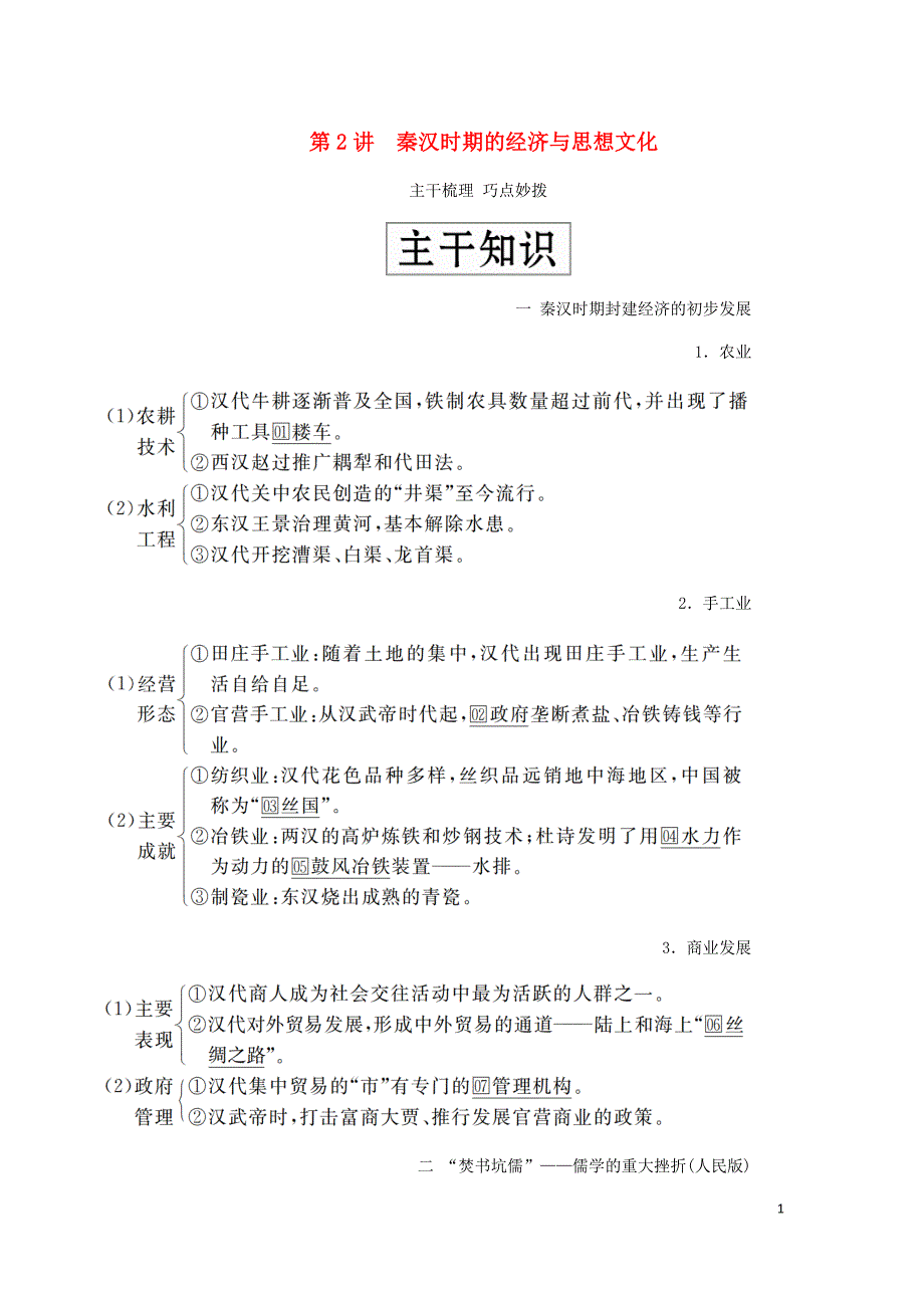 通史高考历史一轮复习第一部分第二单元古代中华文明的形成与发展__秦汉第2讲秦汉时期的经济与思想文化学案含解析人民_第1页